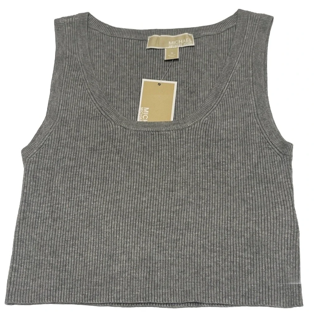 NWT Michael Kors Stretch Cropped Knit Tank Pearl Heather Women's Size S‎ MSRP$68